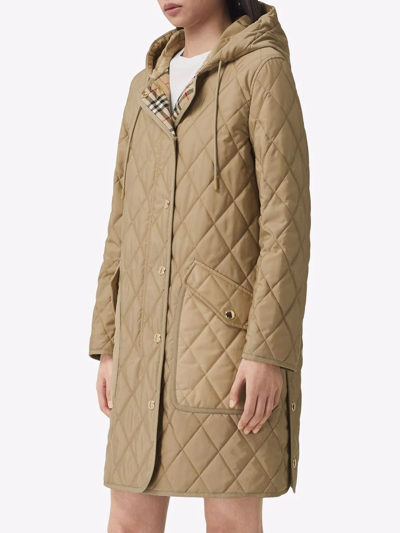 Shop Burberry Diamond-quilted Hooded Coat