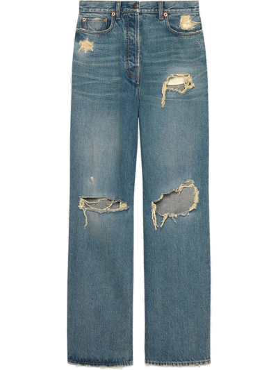 Organic Distressed Boyfriend-fit Jeans In Blue | ModeSens