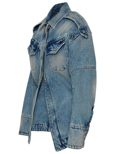 Shop Attico Denim Pocket Jacket In Light Blue