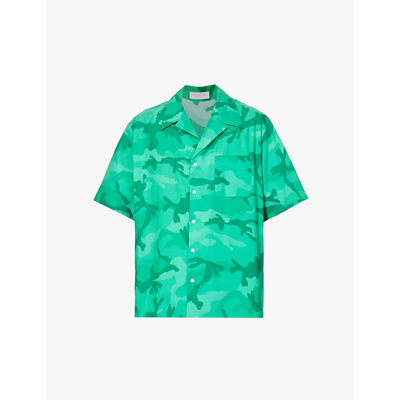 Shop Valentino Camouflage-print Relaxed-fit Cotton-poplin Shirt In Camou Smeraldo