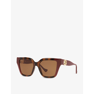 Shop Gucci Women's Brown Gg1023s Square-framed Acetate Sunglasses