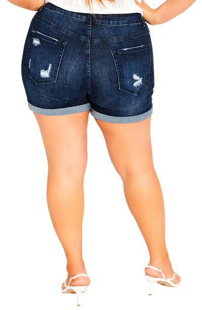 City Chic Trendy Plus Size Ripped Love High Rise Shorts In Dark Denim