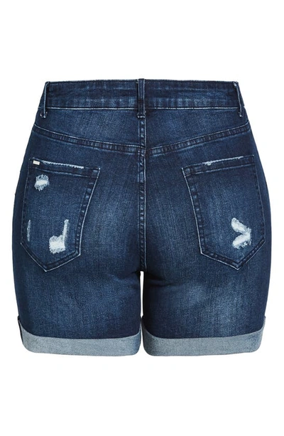 City Chic Trendy Plus Size Ripped Love High Rise Shorts In Dark Denim