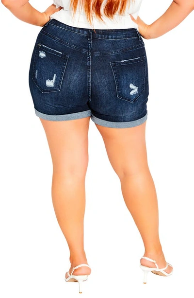City Chic Trendy Plus Size Ripped Love High Rise Shorts In Dark Denim