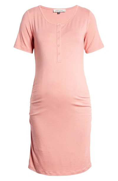 Shop Angel Maternity Snap Front Body-con Maternity Dress In Pink