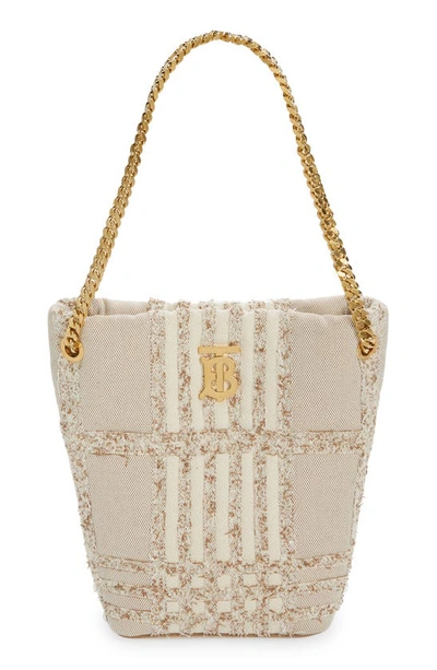 Shop Burberry Small Lola Needle Punch Embroidered Canvas Bucket Bag In Natural