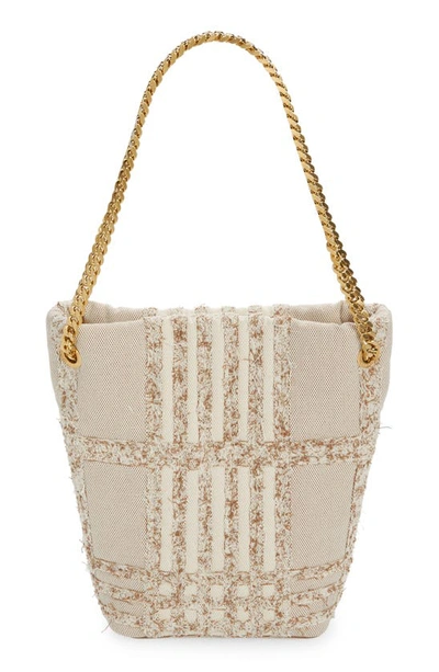 Shop Burberry Small Lola Needle Punch Embroidered Canvas Bucket Bag In Natural