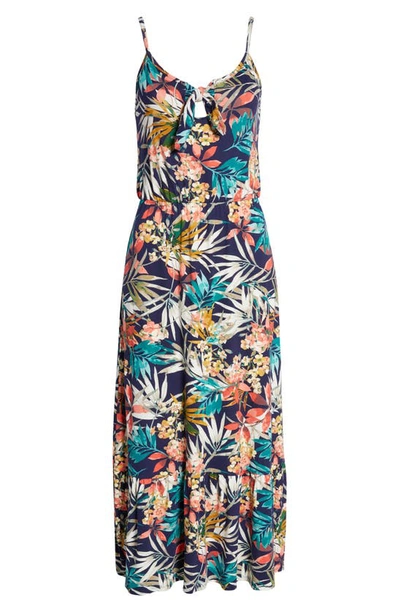 Loveappella Tie Front Maxi Sundress In Navy Coral