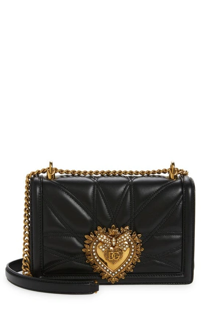 Dolce & Gabbana Dolce&gabbana Devotion Logo Heart Lambskin Crossbody Bag In 80999 Black