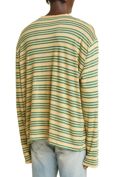 Shop Our Legacy Lock Stripe Long Sleeve Linen T-shirt In Golden Green Linen Stripe