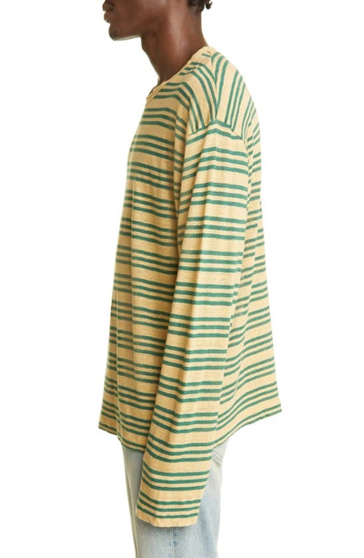Shop Our Legacy Lock Stripe Long Sleeve Linen T-shirt In Golden Green Linen Stripe