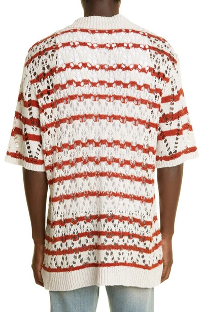 Our Legacy Big Piquet Zigzag Stripe Polo Shirt In White / Red