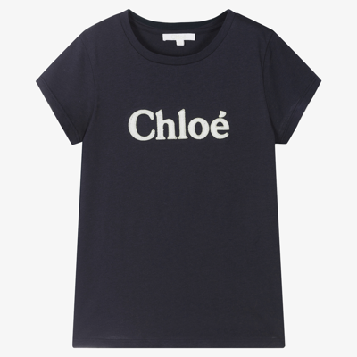 Shop Chloé Teen Girls Blue Logo T-shirt