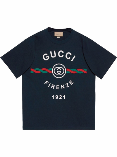 Shop Gucci Oversize Cotton Jersey T-shirt In Blu