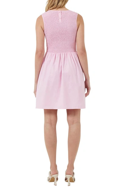 Shop French Connection Rhodes Smocked Fit & Flare Dress In Thin Pink Stripe