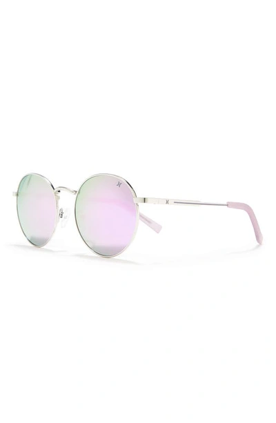 Hurley Small Enamel Accented Round Sunglasses In Lilac Mirror