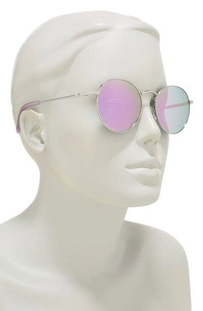 Hurley Small Enamel Accented Round Sunglasses In Lilac Mirror