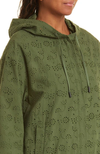 Shop Jason Wu Eyelet Flare Sleeve Zip-up Cotton Hooded Jacket In Guacamole