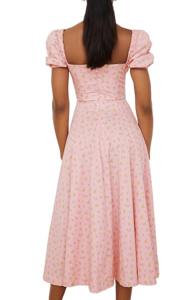 Shop House Of Cb Tallulah Puff Sleeve Midi Dress In Pink Floral