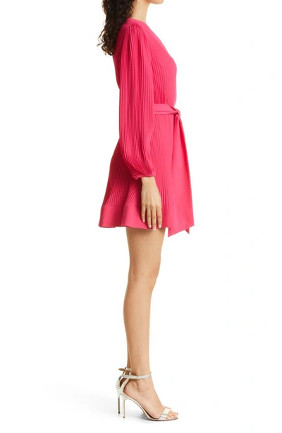 Shop Milly Liv Pleated Long Sleeve Dress In  Pink