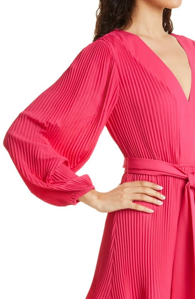 Shop Milly Liv Pleated Long Sleeve Dress In  Pink