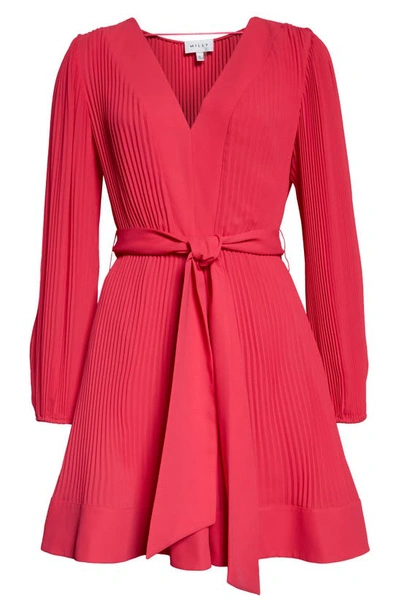 Shop Milly Liv Pleated Long Sleeve Dress In  Pink