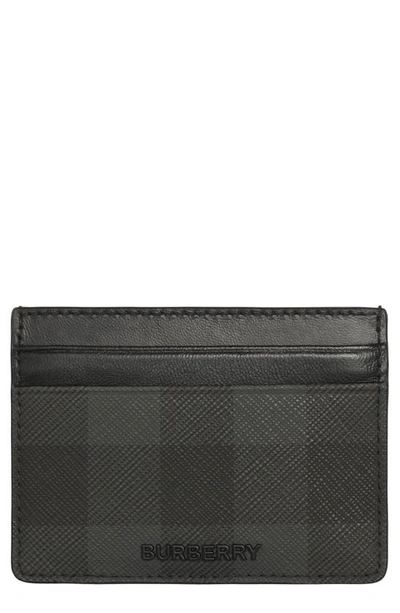 Shop Burberry Check & Leather Card Case In Charcoal