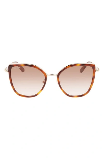 Shop Ferragamo 54mm Gradient Cat Eye Sunglasses In Gold Tortoise