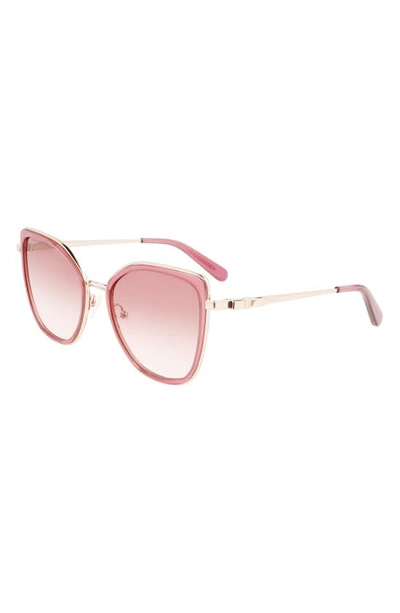 Ferragamo 54mm Gradient Cat Eye Sunglasses In Rose Gold / Bordeaux
