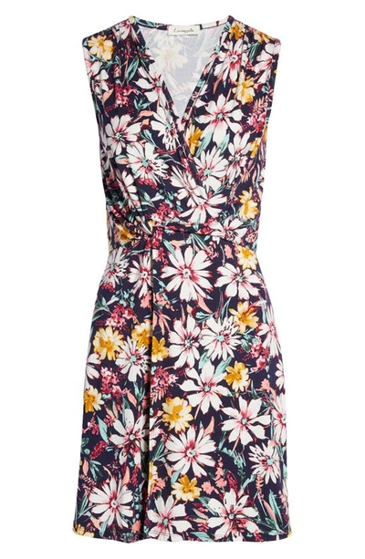 Loveappella Floral Twist Front Knit Dress In Navy Multi