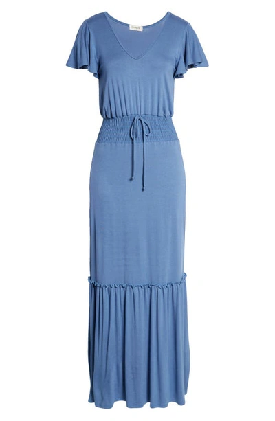 Shop Loveappella Smock Waist Knit Maxi Dress In Denim