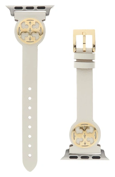 Tory Burch Miller Leather 11mm Apple Watch® Watchband In Ivory | ModeSens