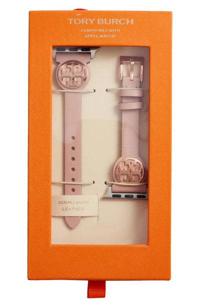 Tory Burch Miller Leather 11mm Apple Watch® Watchband In Blush | ModeSens