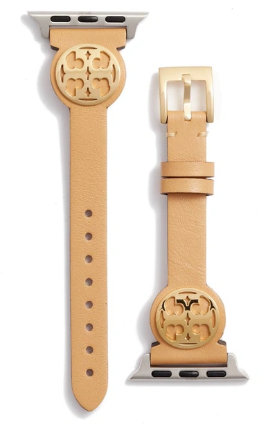 Tory Burch Miller Leather 11mm Apple Watch® Watchband In Tan | ModeSens