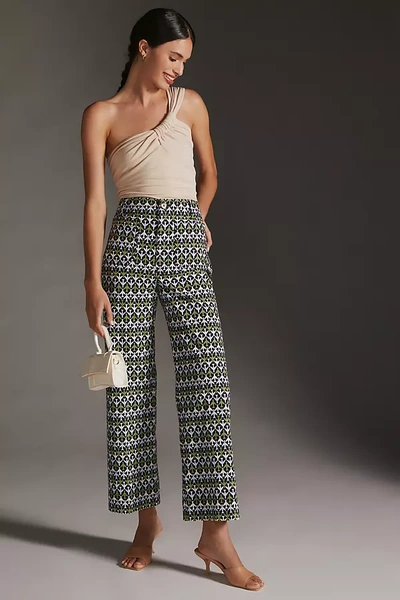 Shop Maeve The Colette Cropped Wide-leg Pants By  In Blue