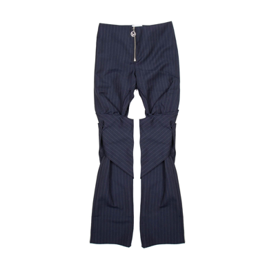 Shop Lourdes Nyc Pinstripe Wrapped Pants In Blue