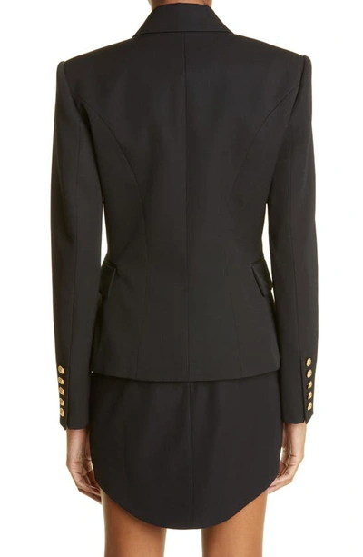 Shop Balmain Wool Double Breasted Blazer In Opa Noir Opa