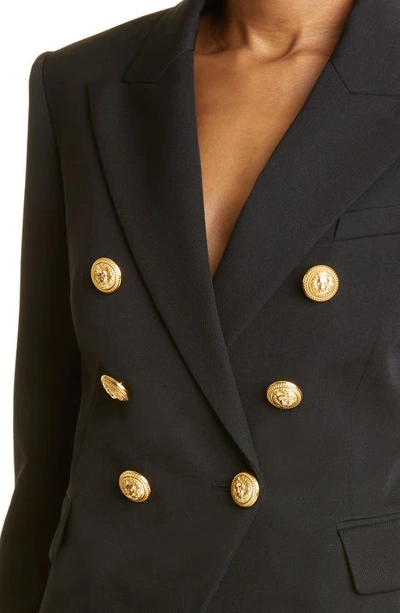 Shop Balmain Wool Double Breasted Blazer In Opa Noir Opa