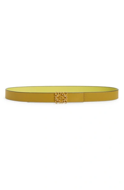 Shop Loewe Anagram Buckle Reversible Leather Belt In Ochre/ Bright Yelllow/ Gold