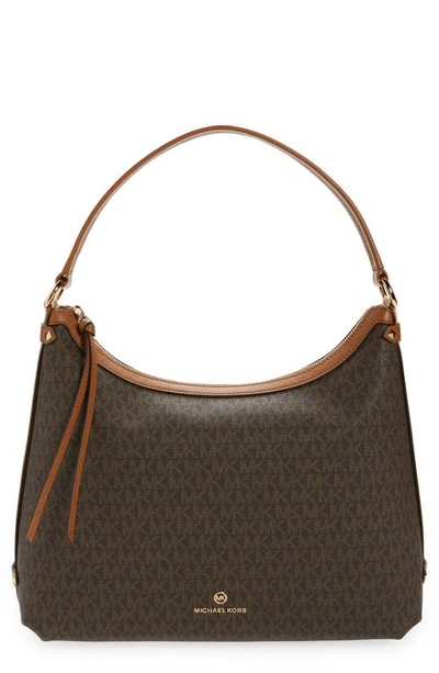 Shop Michael Kors Maeve Large Leather Hobo In Brown/ Acorn