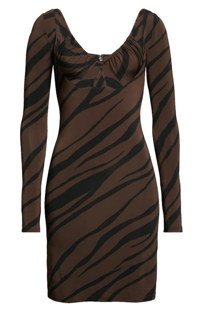 Shop Et Ochs Aida Long Sleeve Gathered Cutout Dress In Dk Cho/ Bk Luxe Zebra