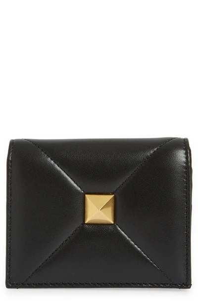 Shop Valentino Roman Stud Leather French Wallet In Nero
