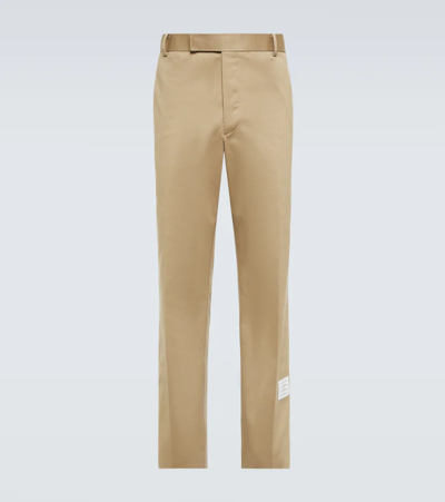 Shop Thom Browne Straight Cotton Twill Chinos In Camel