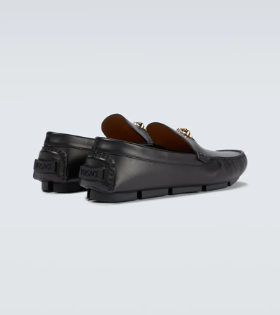 Shop Versace La Medusa Leather Loafers In Nero-oro