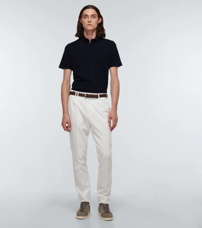 Shop Brunello Cucinelli Cotton Piqué Polo Shirt In Navy