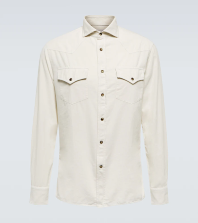 Shop Brunello Cucinelli Western Cotton Shirt In Off White