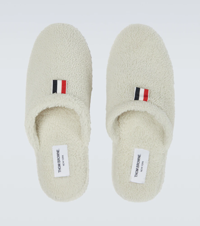 Shop Thom Browne Shearling Slippers In White