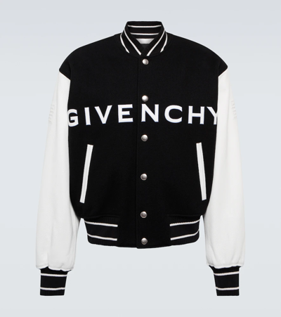 Shop Givenchy Wool-blend And Leather Bomber Jacket In Black/white