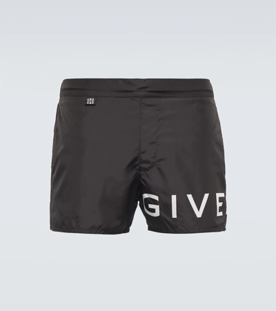 Shop Givenchy Logo Swim Trunks In Black