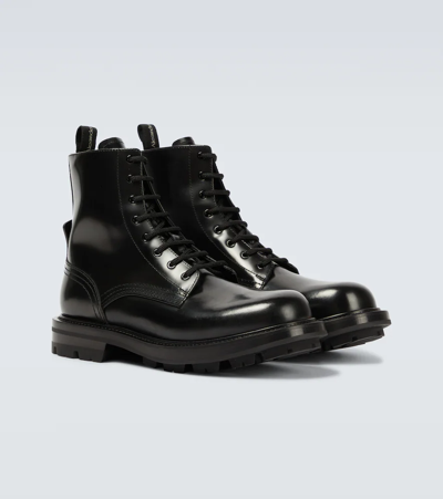 Shop Alexander Mcqueen Lace-up Leather Boots In Black